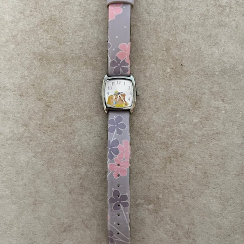 Disney princess watch. Belle, Ariel and Aurora on the face with silver bezel